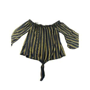 Ivy Rose Off-The-Shoulder Tie Front Navy Blue Yellow Stripe Top Womens Size 2X